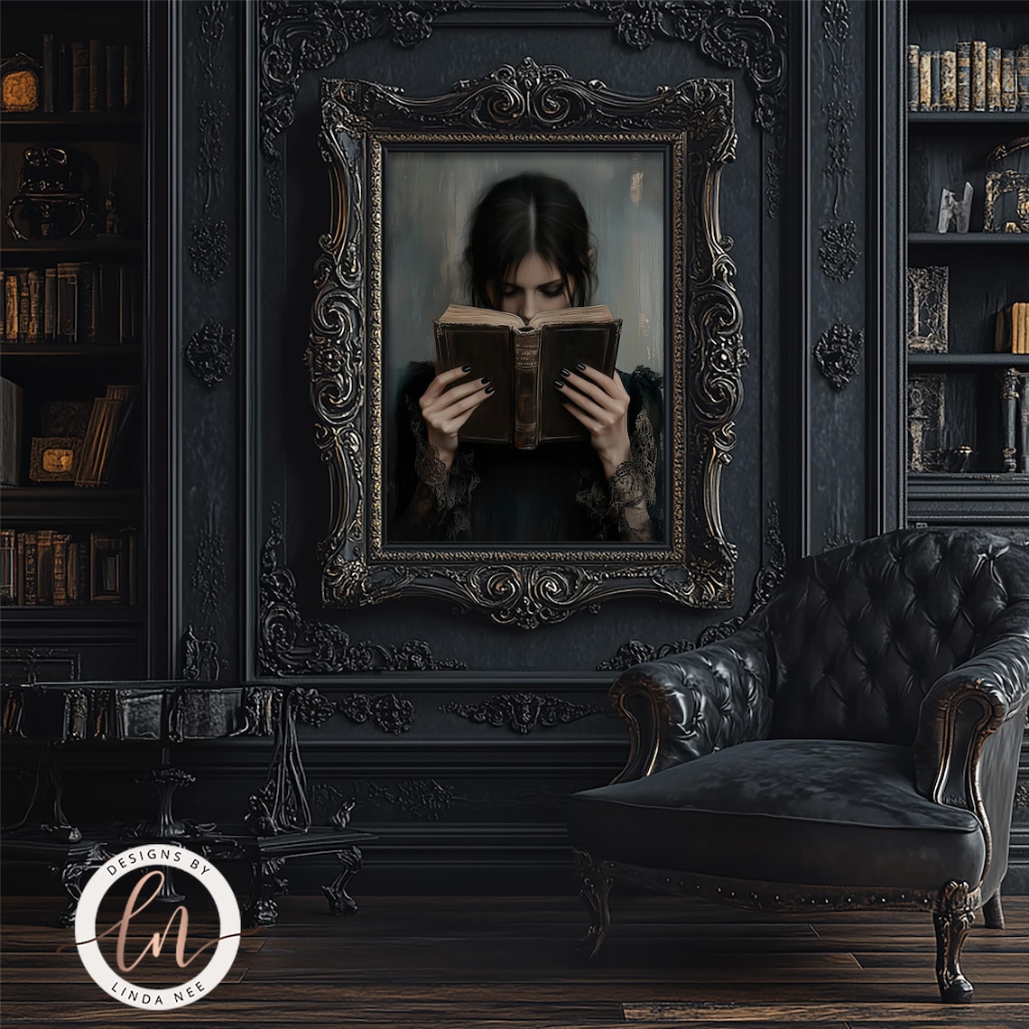 Victorian Woman Reading, Dark Academia Library Art Print - Image 3