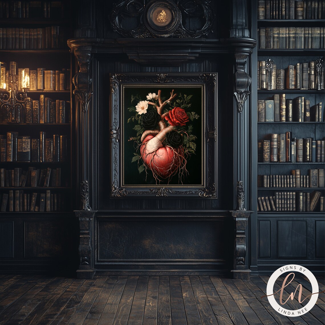 Floral Heart Anatomy, Dark Academia Wall Art Print - Image 4