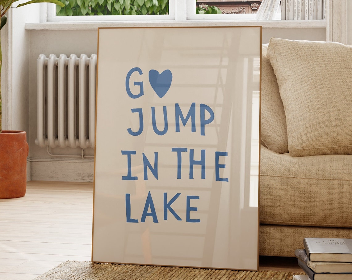 Lake House Blue Heart Typography Art Print