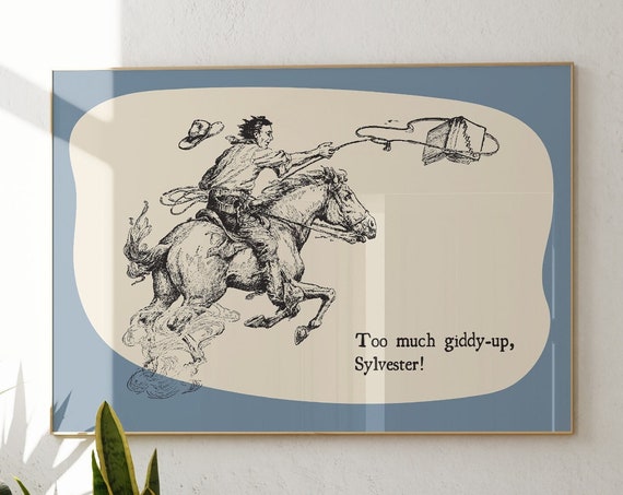 Vintage Western Print Funny Cowboy Poster Vintage Horse Print Wild West Wall Art Retro Western Horizontal Print 1 Print
