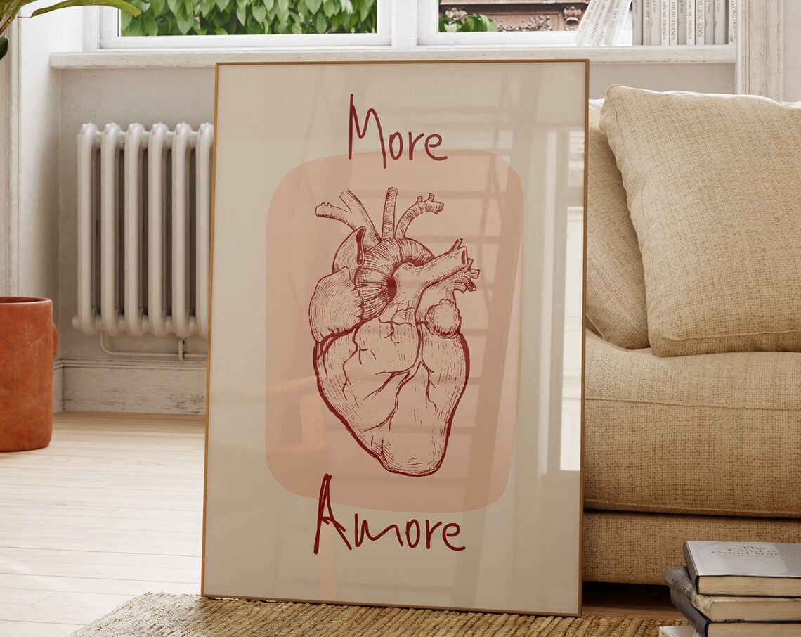 More Amore Anatomical Heart Sketch Romantic Pink Decor Poster - Image 4