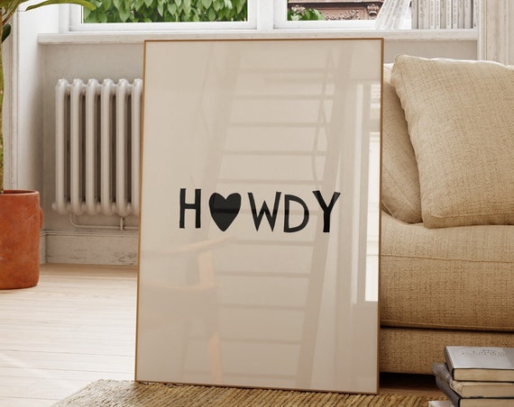 Howdy Poster Western Wall Art Minimalist Heart Print Southern Home Decor Wild West Print Black Howdy Art Print 1 Print