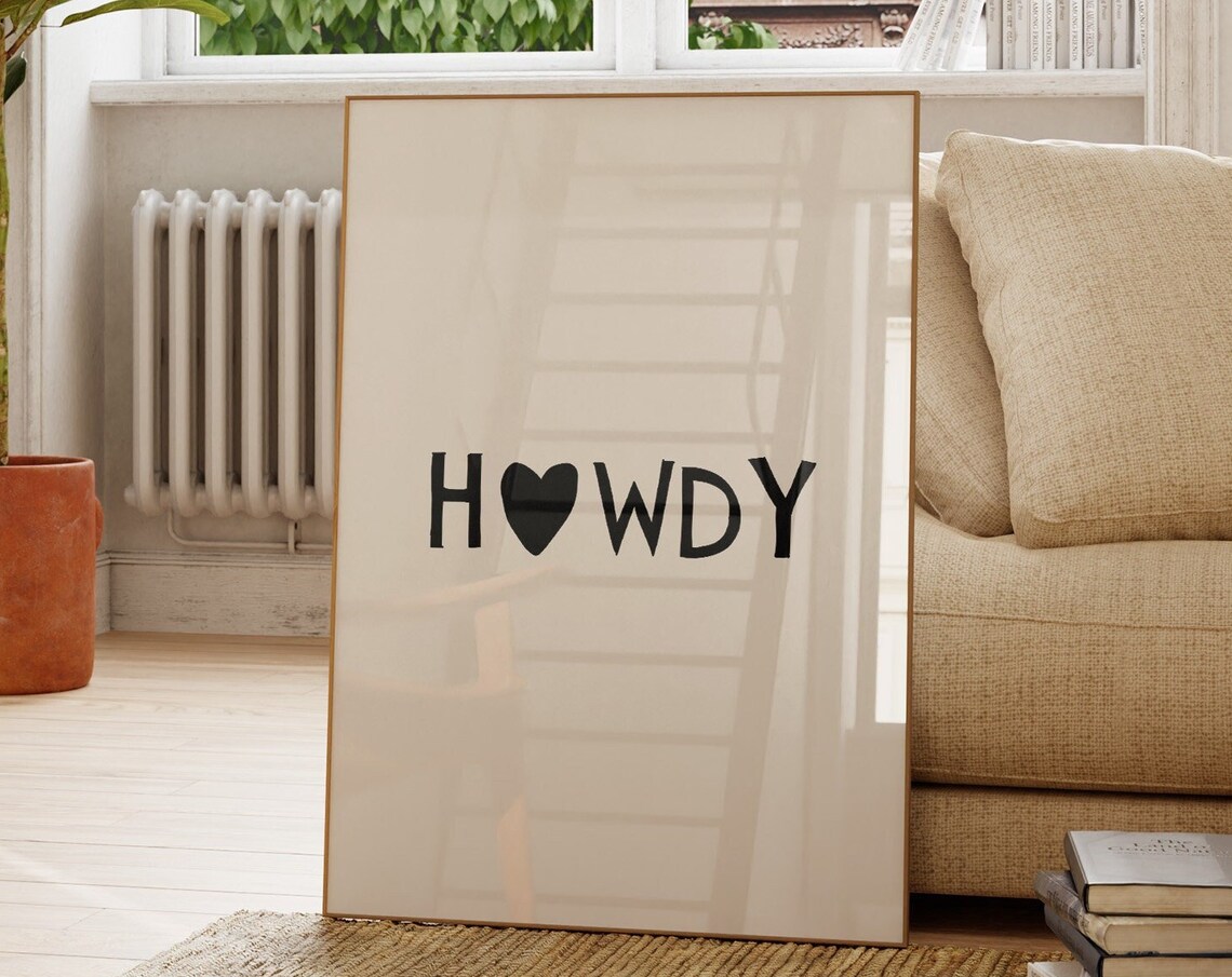 Howdy Black Heart Letter Western Greeting Poster for Entryway Decor