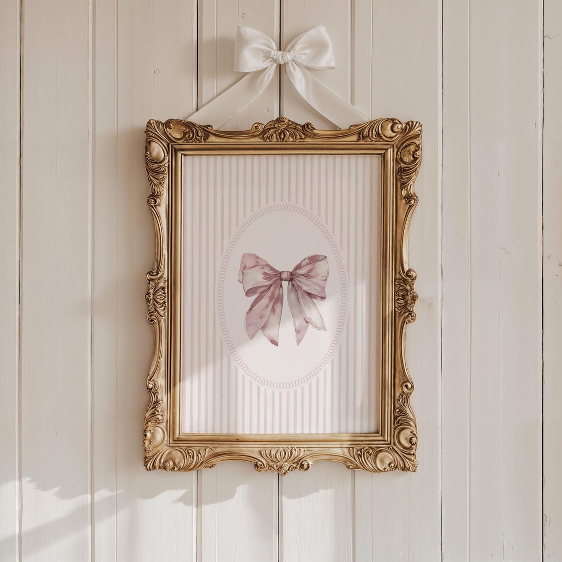 Pink Bow Wall Art Design Room Accent Girly Decor Bathroom Print Home Nursery Watercolor Preppy Style