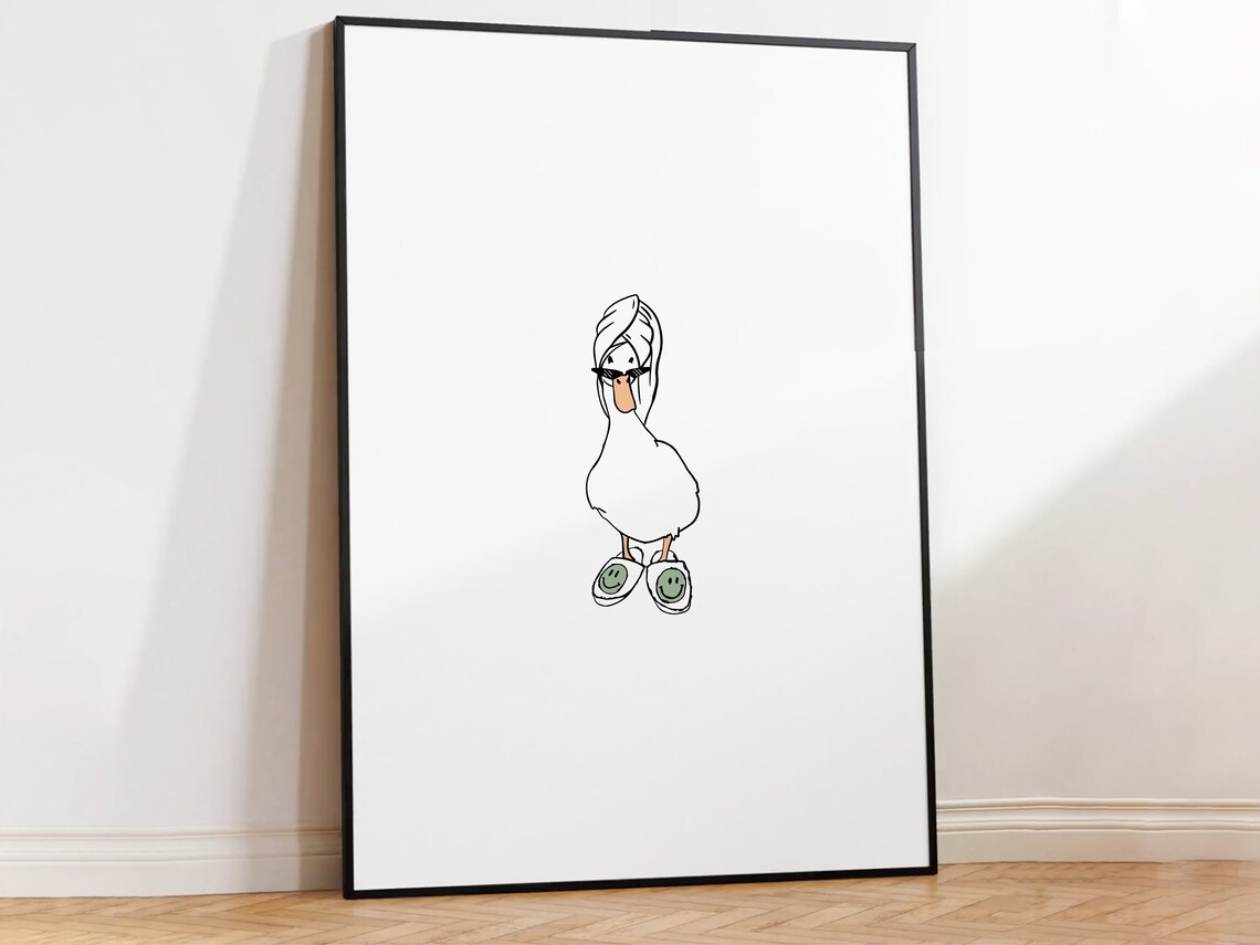 Duck in Smileyface Slippers, Cute Trendy Poster