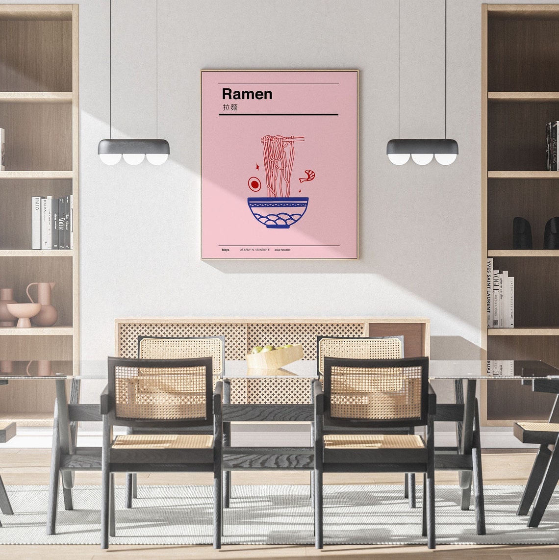 Ramen Tokyo Noodle Bowl Pink Coordinates Japanese Kitchen Poster - Image 2