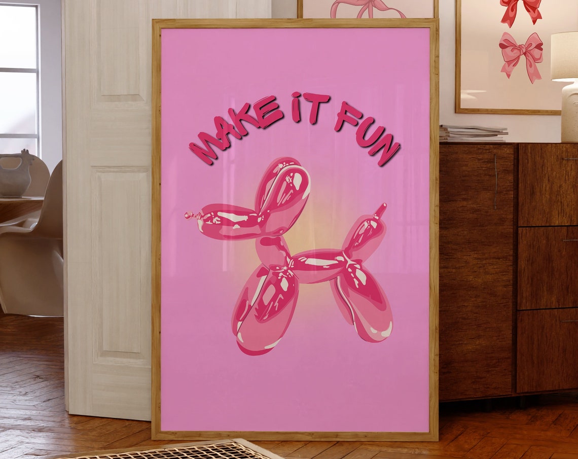 Make It Fun Pink Balloon Dog Pop Style Preppy Trendy Wall Art