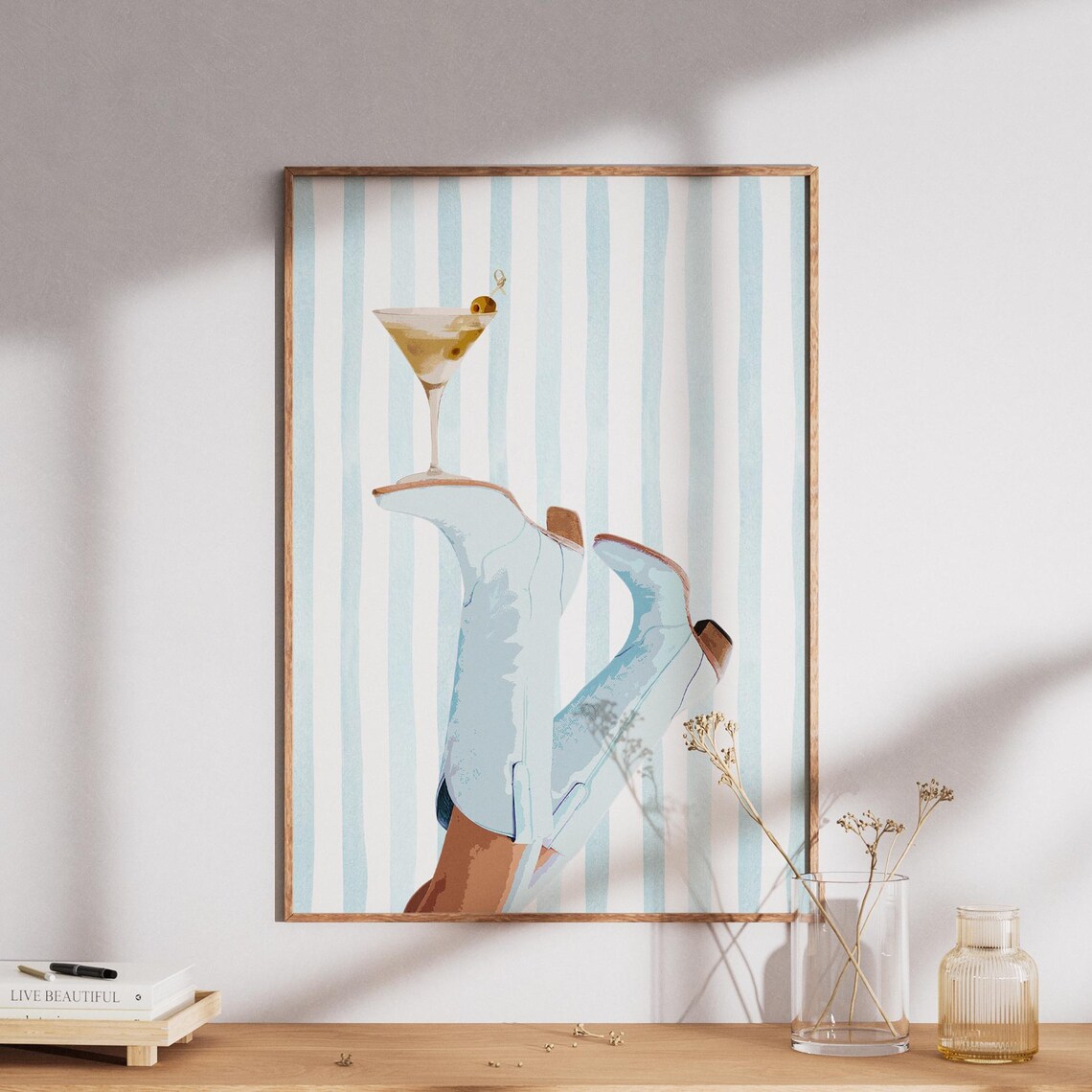 Light Blue Stripes Cowgirl Coquette Western Art Print
