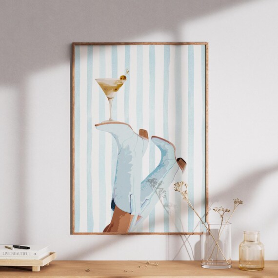 Light Blue Stripes Cowgirl Coquette Western Art Print