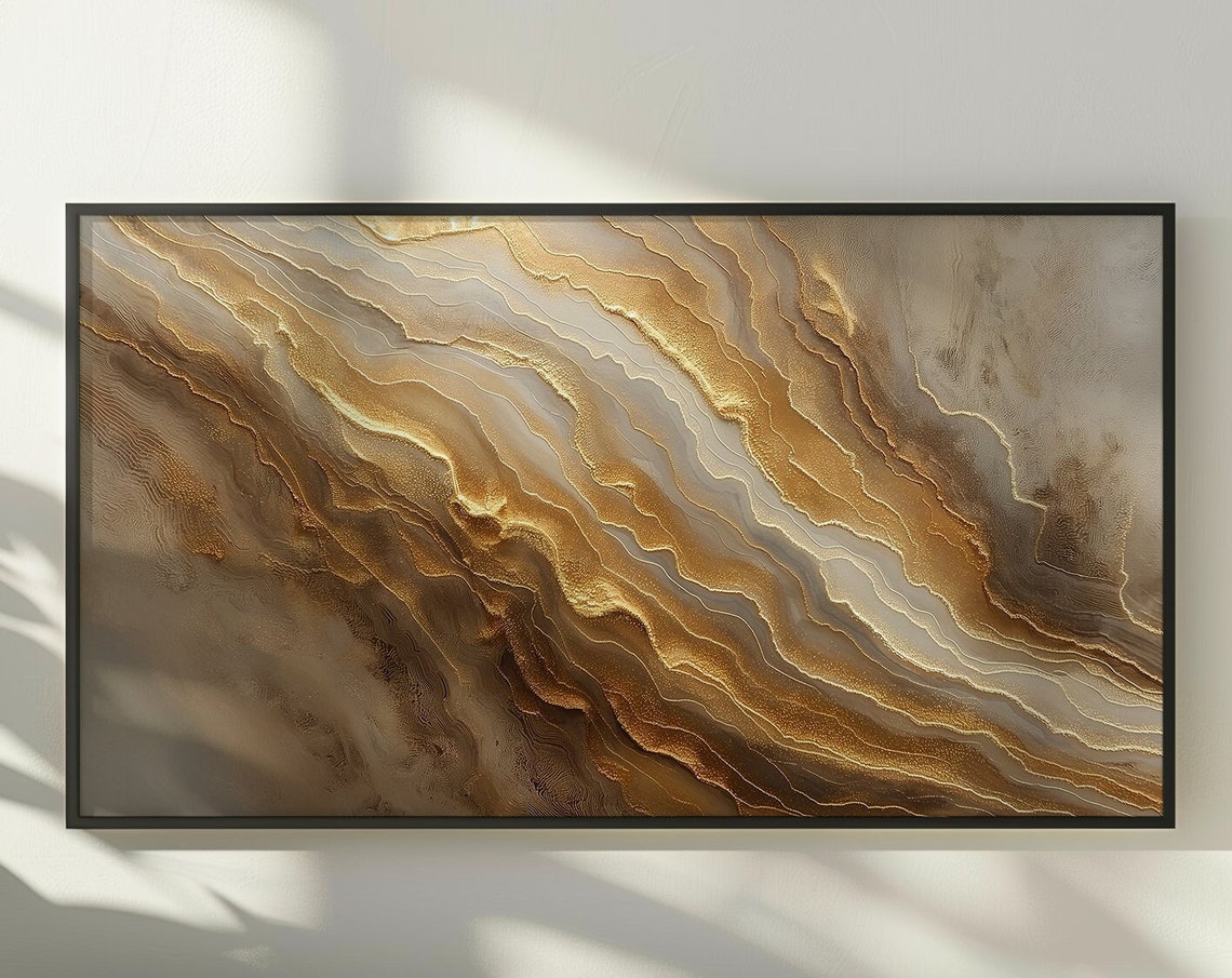 Luxurious Gold Marble Veins Abstract Brown Swirl Texture Wall Art - Image 8