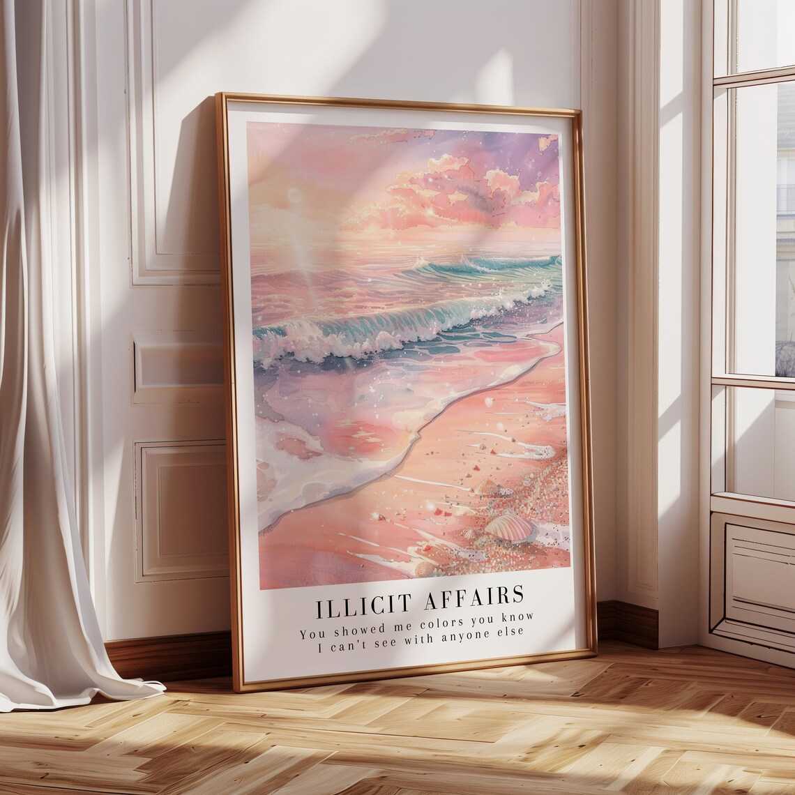 Taylor Swift Illicit Affairs Pink Beach Lyric Watercolor Poster - Image 2