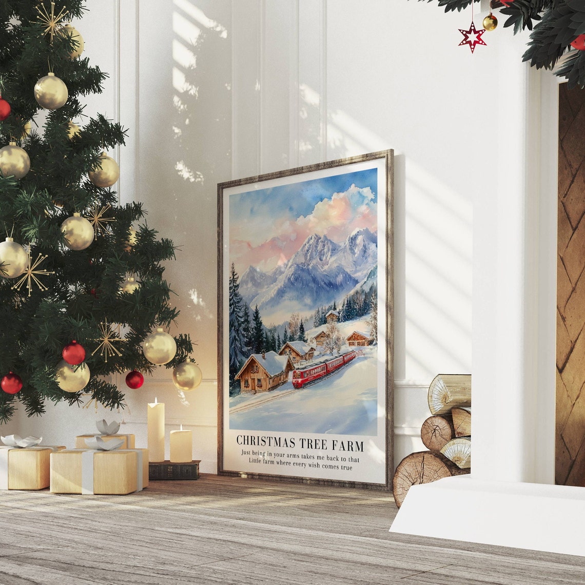 Christmas Tree Farm Taylor Swift Snowy Village Lyric Art Poster - Image 2
