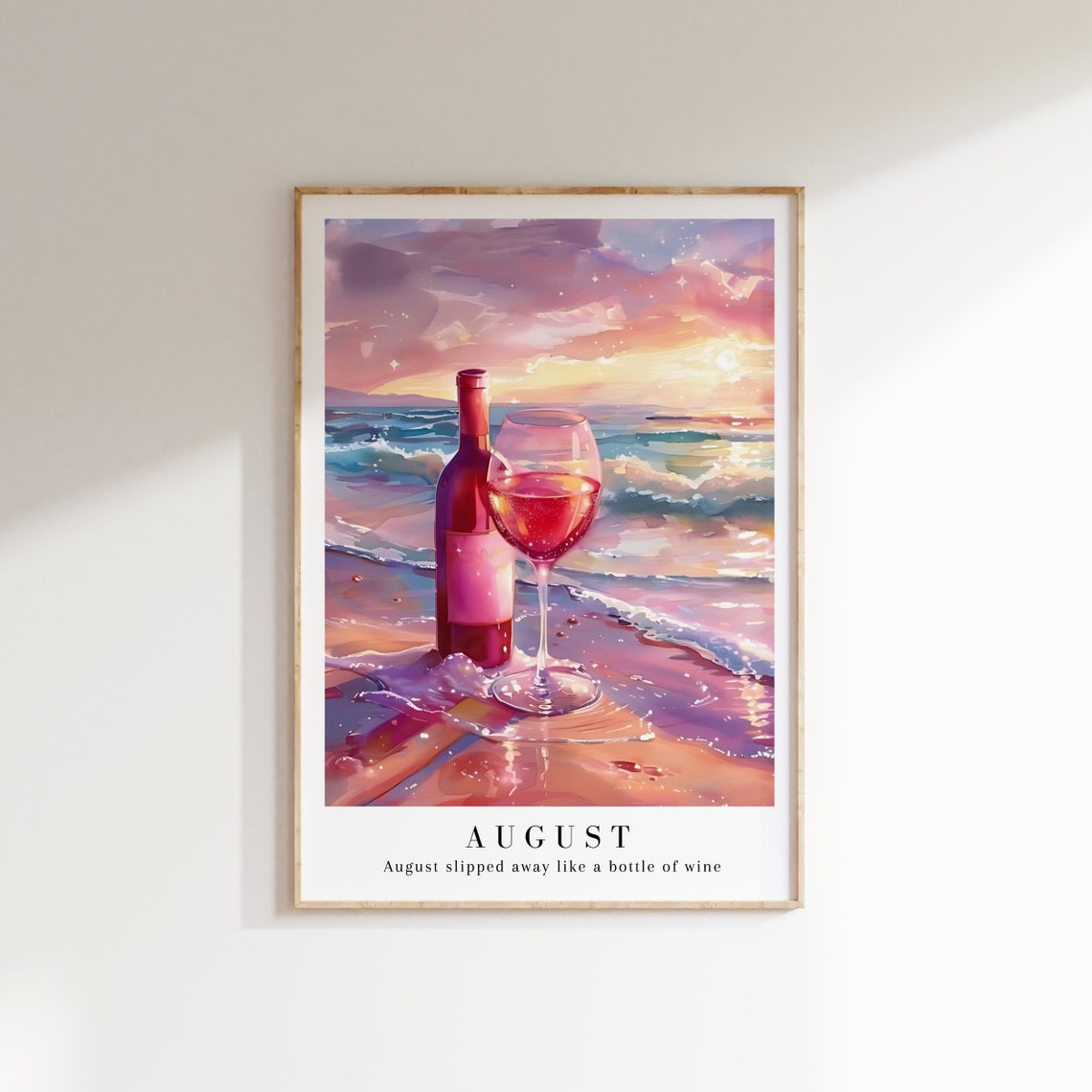 Taylor Swift August Wine Bottle Beach Sunset Watercolor Poster - Image 3