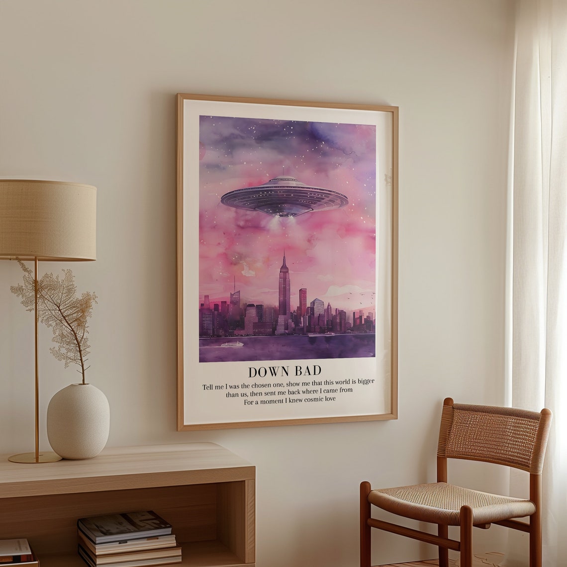 Taylor Swift Down Bad Lyrics UFO Pink Cosmic City Skyline Art Poster - Image 2