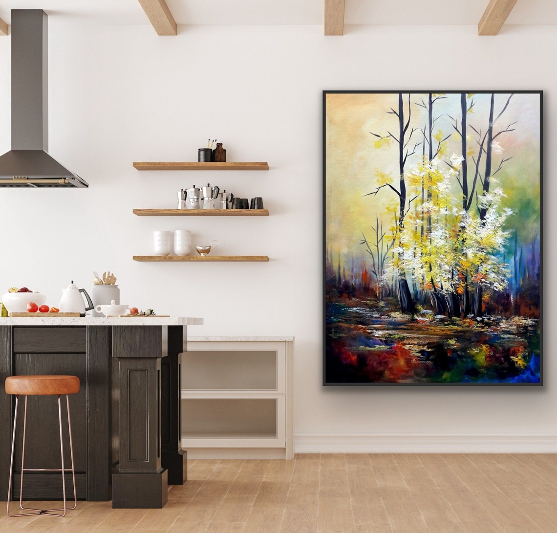 Golden Blooming Trees Impressionist Abstract Landscape Poster