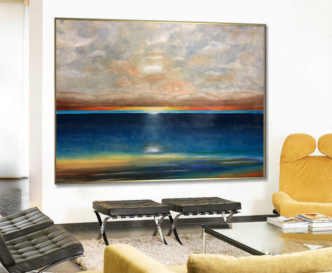 Tiberias Lake Abstract Ocean Sunset Oil Painting