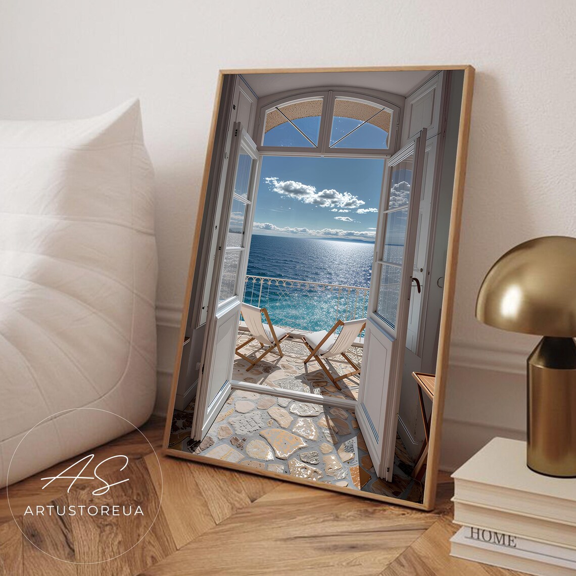 Open Balcony Door With Ocean View, Coastal Art Print