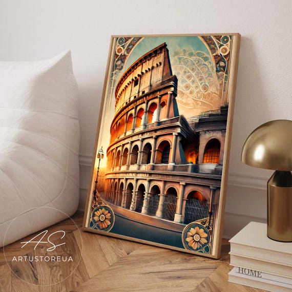 Rome Poster Ancient Landmark Art Vintage Italian Print Architecture Wall Decor Nouveau Illustration Italy