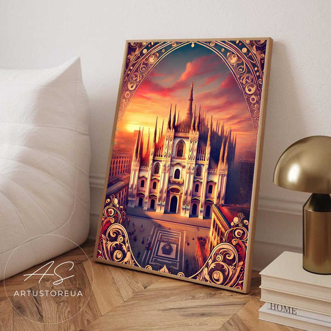 Milan Print Italian Landmark Gothic Cathedral Vintage Art Italy Wall Decor Architecture Poster