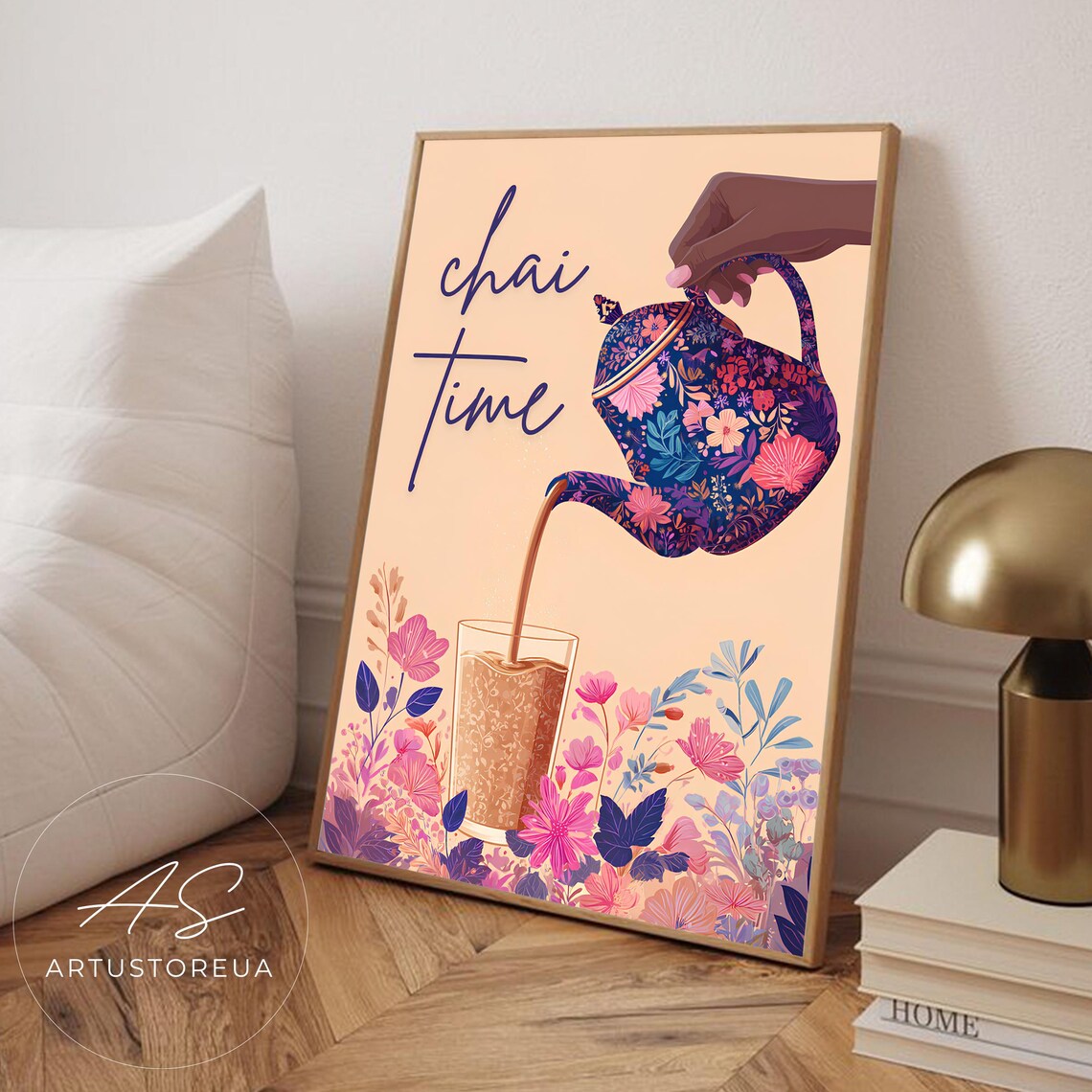Chai Time Floral Pour, Vintage Poster Print