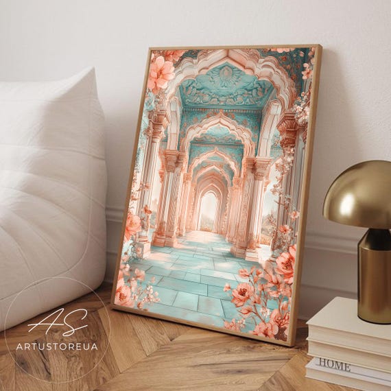 India Print Jaipur Palace Archway Poster Travel Art Gift Illustration