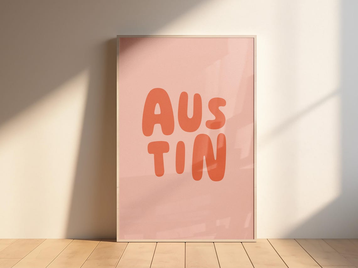 Austin Texas Retro Bold Typography Pink Minimalist City Poster