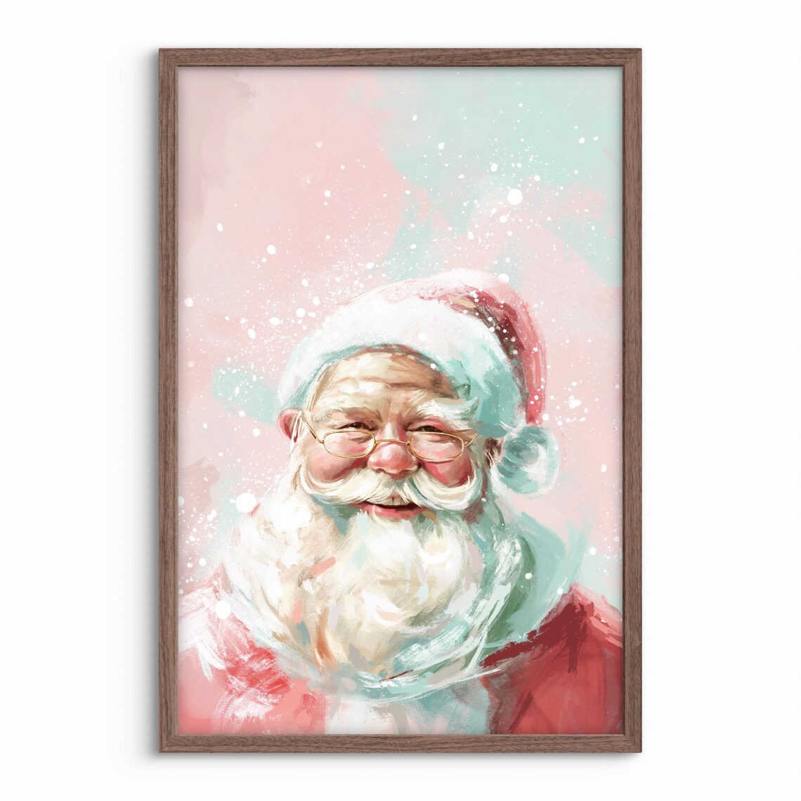 Pastel Santa Claus Watercolor Style Whimsical Christmas Art Poster