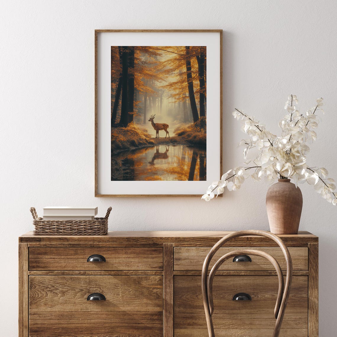 Young Spotted Deer by a Stream in a Golden Misty Forest Poster - Image 3