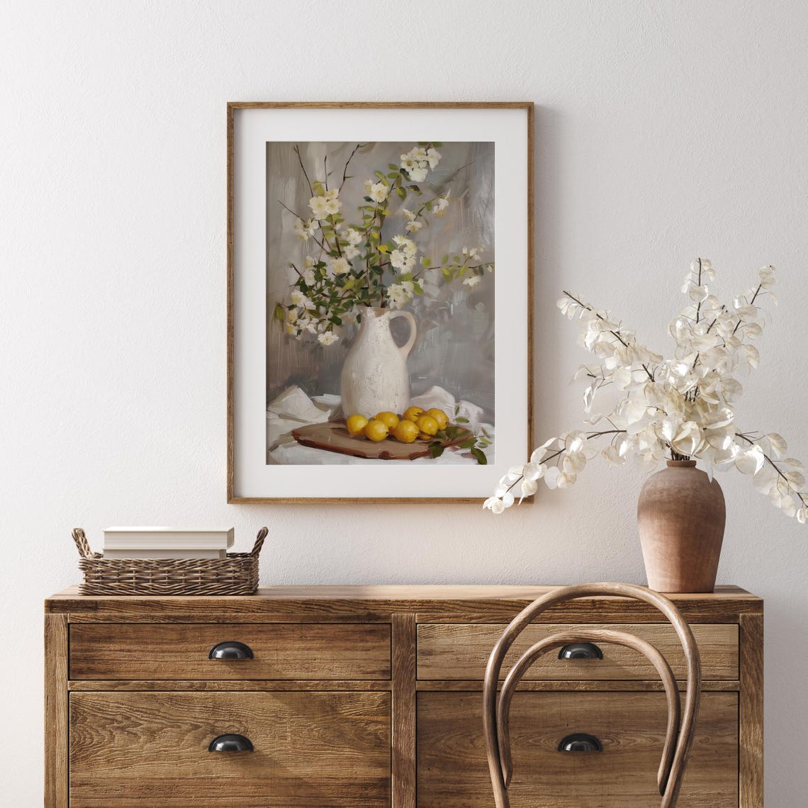 White Pitcher With Blossoms And Yellow Lemons Still Life Poster - Image 3