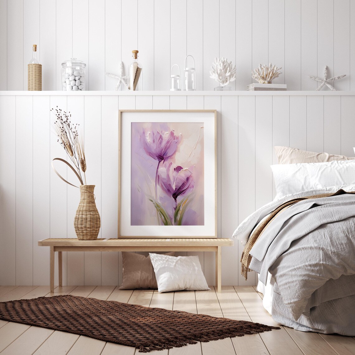 Two Purple Tulips Soft Floral Impasto Oil Painting Botanical Poster - Image 3