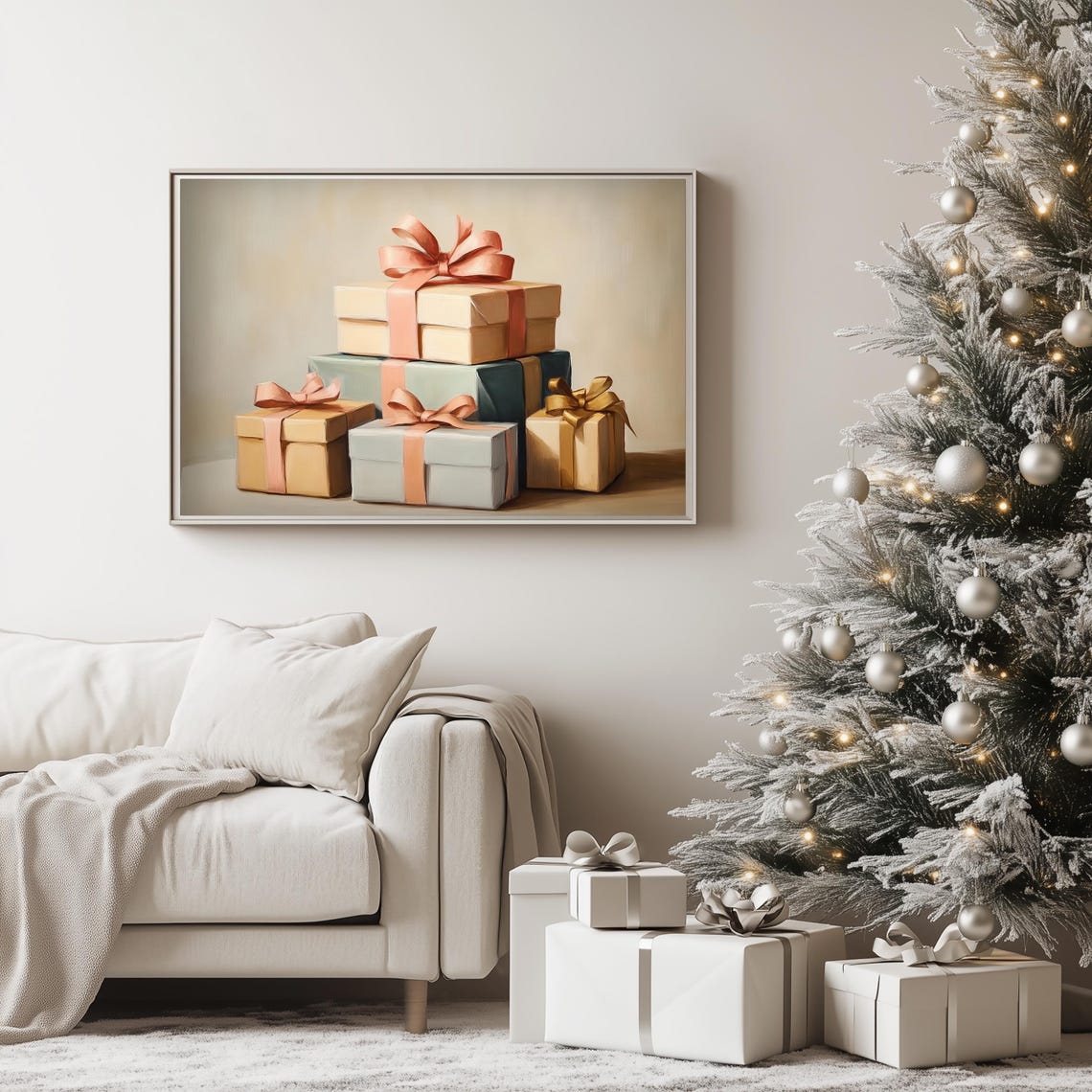 Stack Of Pastel Christmas Gift Boxes Tied With Satin Bows Poster - Image 4