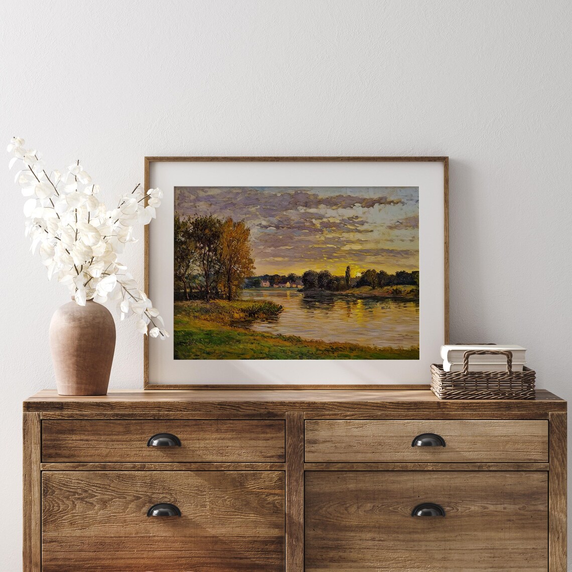 Impressionist Sunset Over A Lake Village Golden Landscape Poster - Image 3