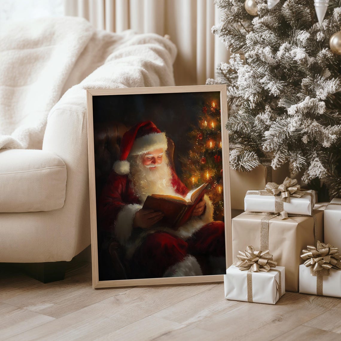 Santa Claus Reading A Glowing Book By The Christmas Tree Poster - Image 3