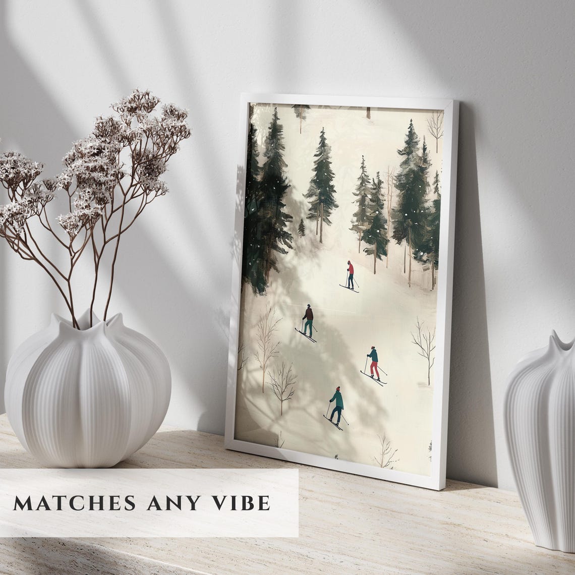 Skiing Landscape Oil Painting Winter Landscape Wall Art Farmhouse Oil Painting Christmas Artwork Holiday Decor Xmas Wall Art - Image 3