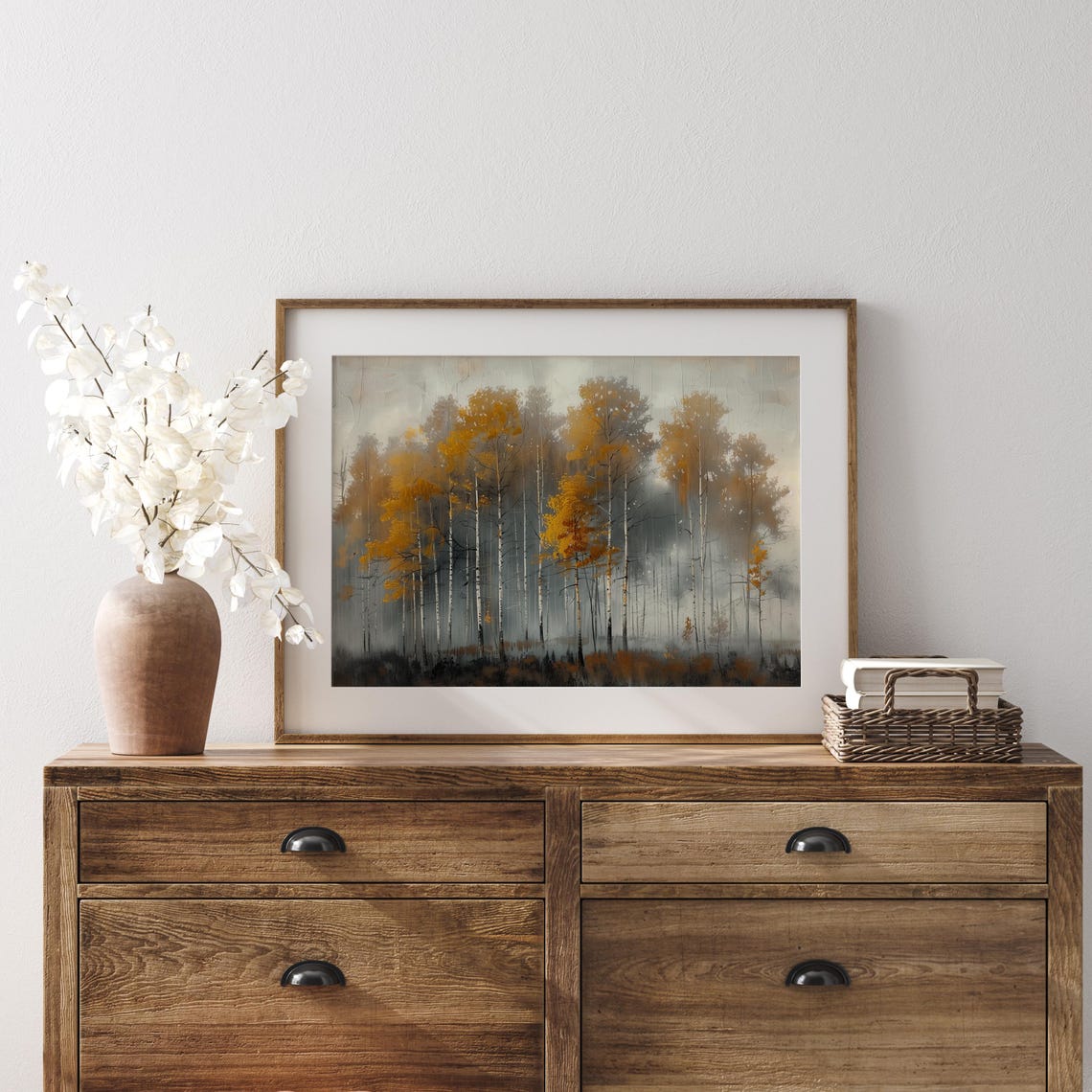 Golden Birch Trees In A Misty Autumn Forest Landscape Poster - Image 4