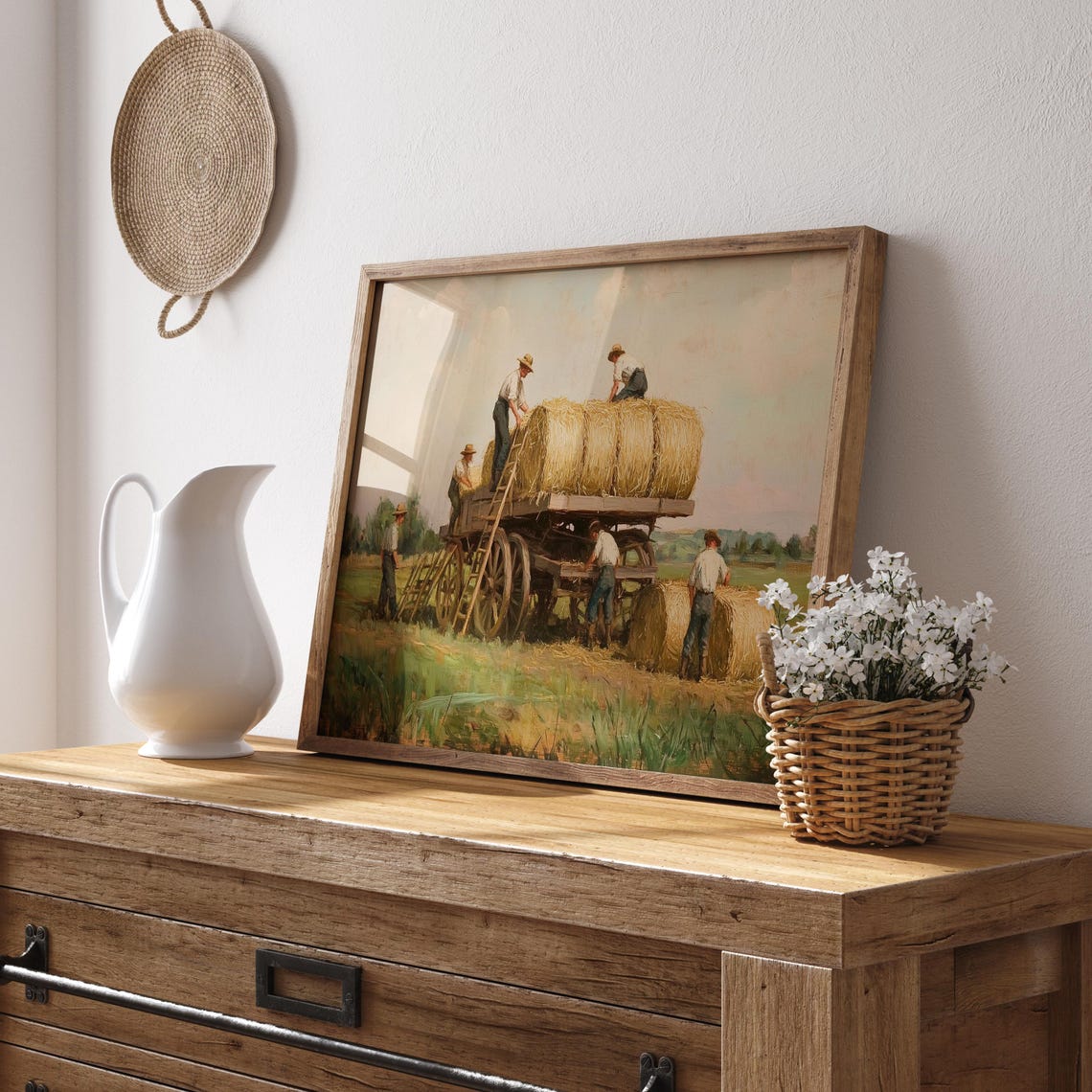 Vintage Countryside Wall Art Village Farmhouse Decor European Village Landscape Oil Painting Farmers Lifestyle Vintage Landscape - Image 2
