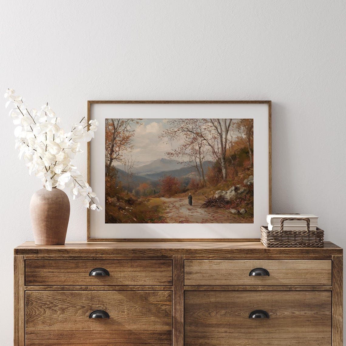 Lone Figure Walking An Autumn Forest Path In The Mountains Poster - Image 4