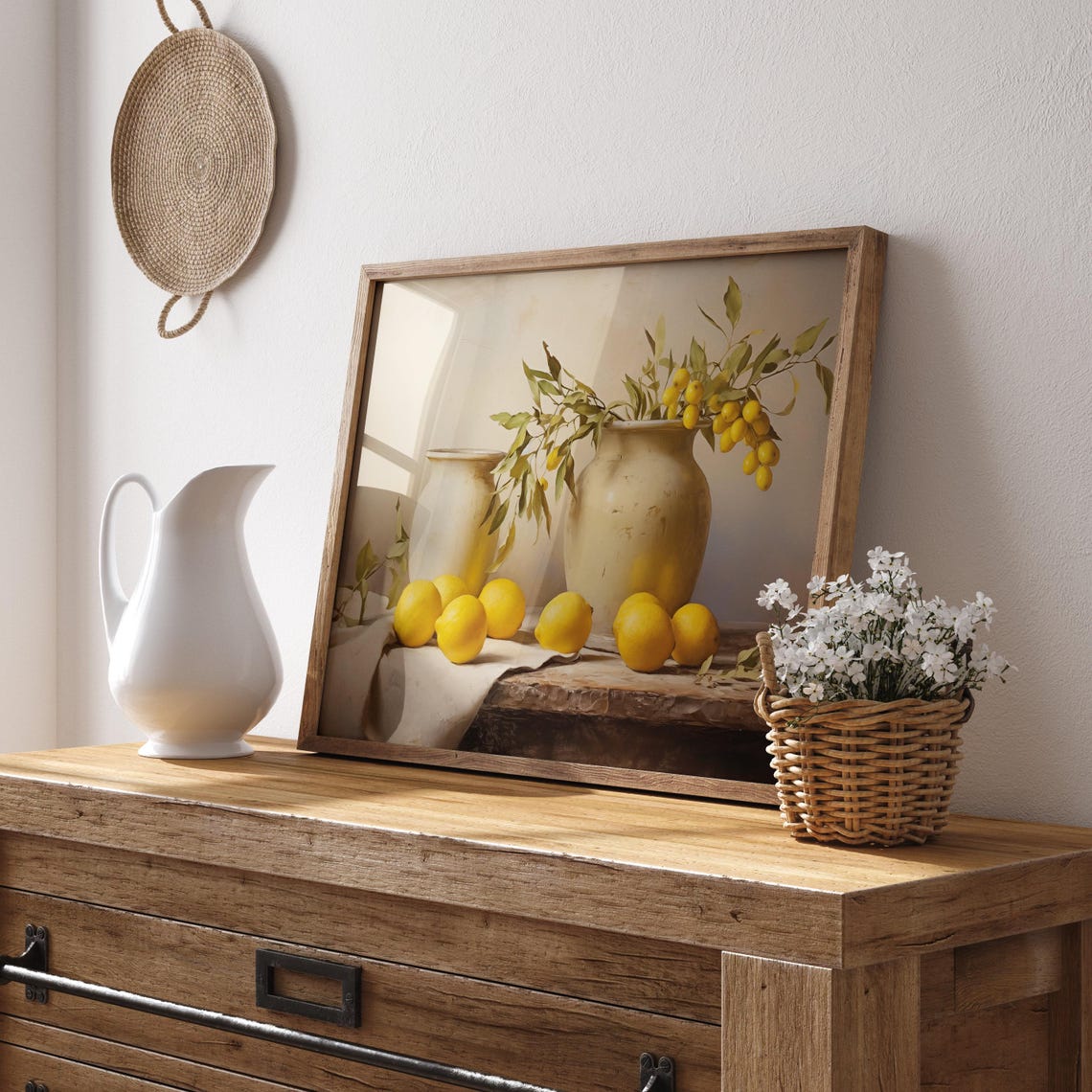 Lemons With Two Ceramic Pots On A Rustic Wooden Table Poster - Image 2