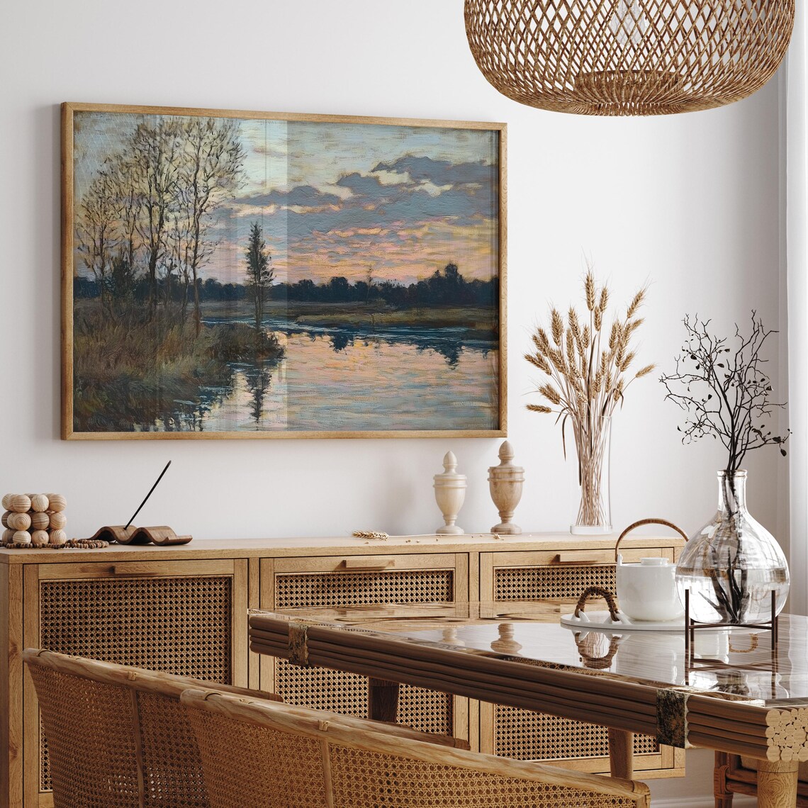 Sunset River Landscape Impressionist Pink Sky Nature Art Poster - Image 2