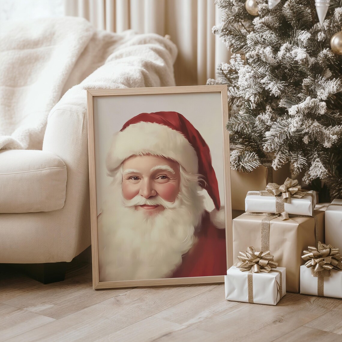 Jolly Santa Claus Smiling Face Portrait Vintage Christmas Poster - Image 4
