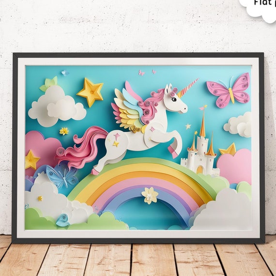 Unicorn Nursery Fantasy Castle Wall Art Print