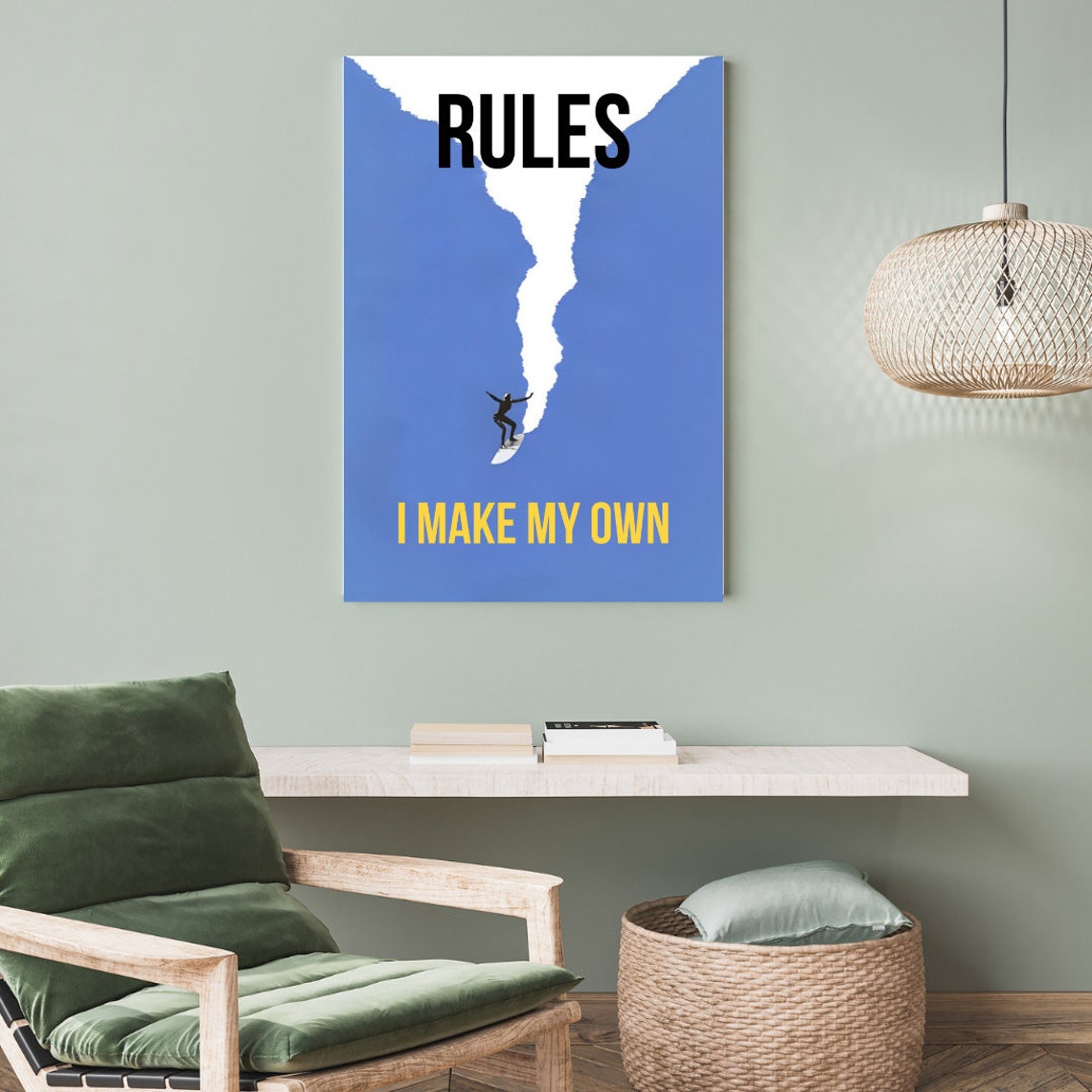 Surfer Rules I Make My Own Giant Wave Motivational Art Poster - Image 2