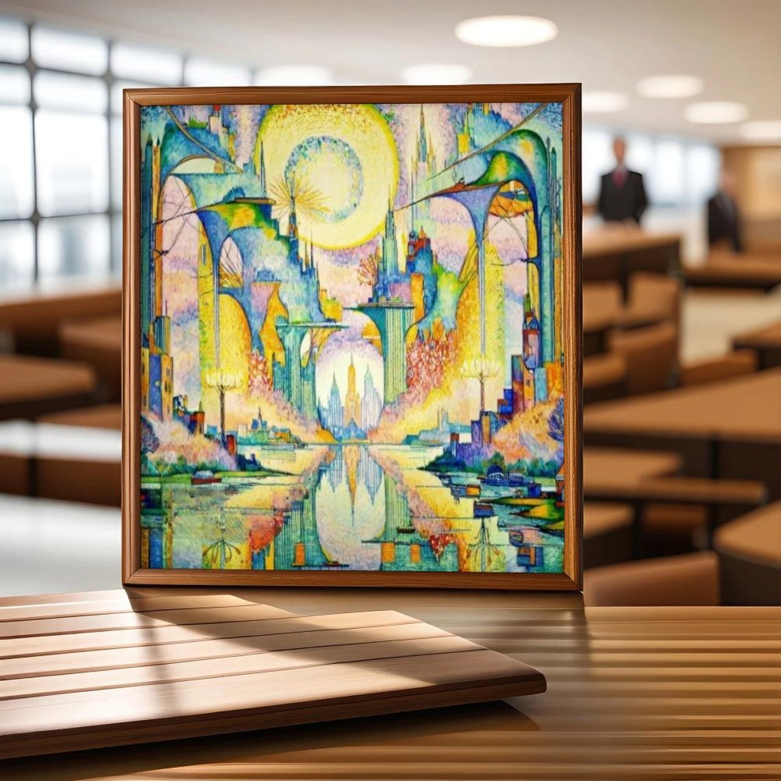 Fantastical Pointillist City With Moonlit Bridges And Water Poster