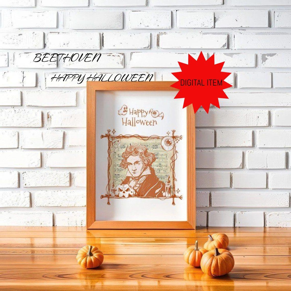 Beethoven Happy Halloween Portrait Sheet Music Composer Art Poster