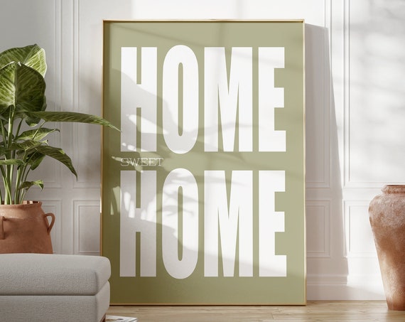 Sage Green Retro Style Wall Art Home Sweet Home Home Quote Hallway Wall Art New Home Gift Typography Poster