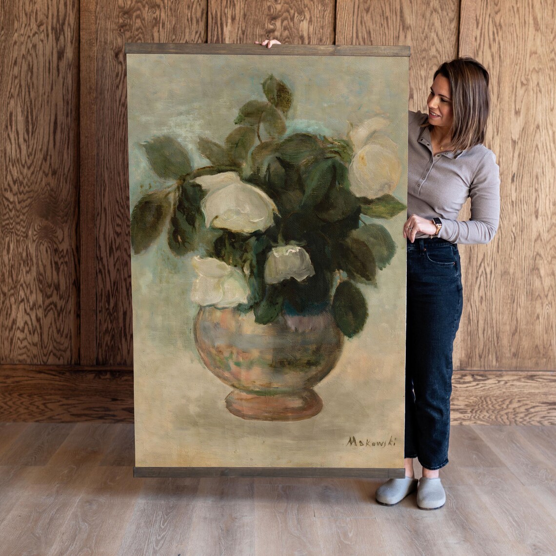 Botanical Floral Oil Painting Print, Vertical Wall Art