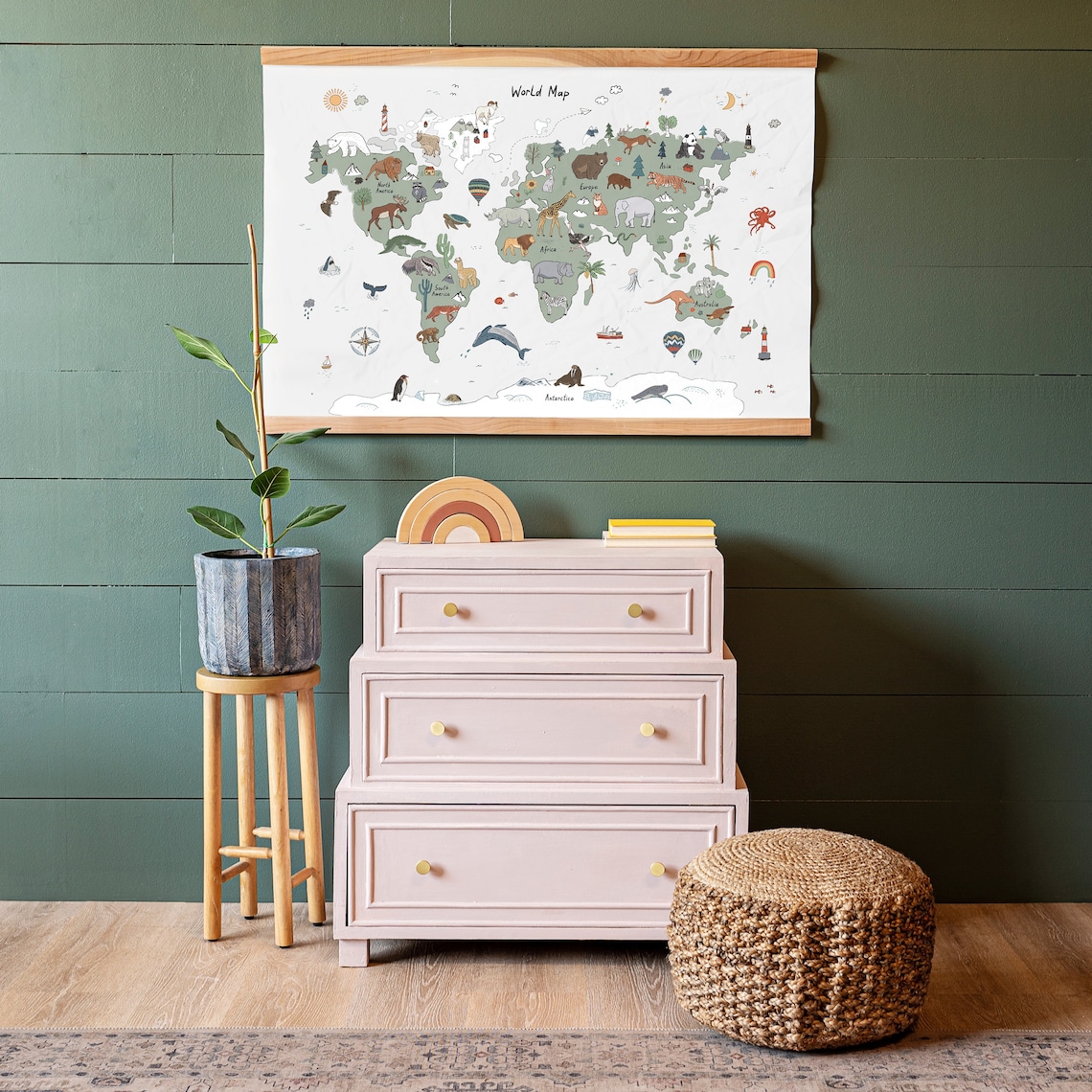 Whimsical Animal World Map Kids Room Educational Decor Poster - Image 2