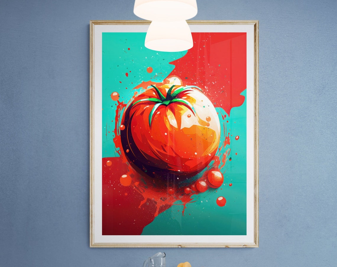 Red Tomato Illustration Teal Red Split Background Kitchen Poster - Image 4