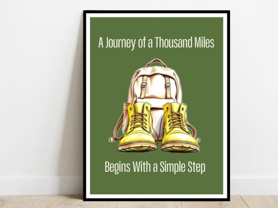 A Journey Of Thousand Miles Inspirational Quote Art Print Office Home Wall Desk Decor Motivational Poster