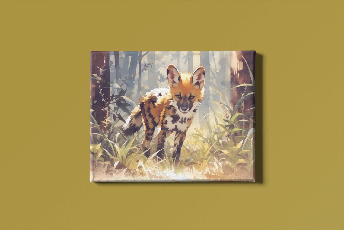 Wild Dog Pup in Sunlit Forest Wildlife Animal Canvas Art Poster